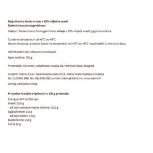 KISELO VRHNJE 20%|750 g|MOJA KRAVICA - Slika 2
