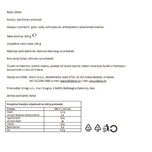 GRAH BIJELI CANNELLINI|400 g/net o.c. 240 g|CASTELLO - Slika 2