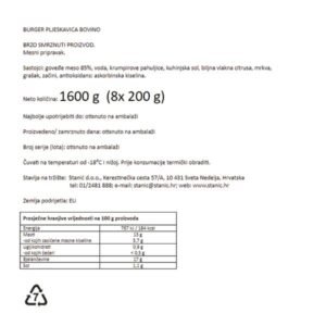 BURGER BOVINO|1,6 kg (8x200 g)|UNIKA - Slika 2
